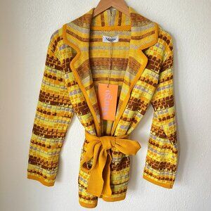 NWT MARGO Colorful 70s Print Belted Cardigan Sweater Size M